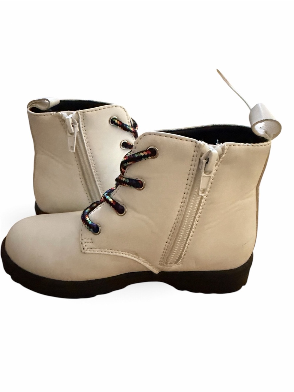 Tucker + Tate White Kids Ankle Boots with Rainbow Laces